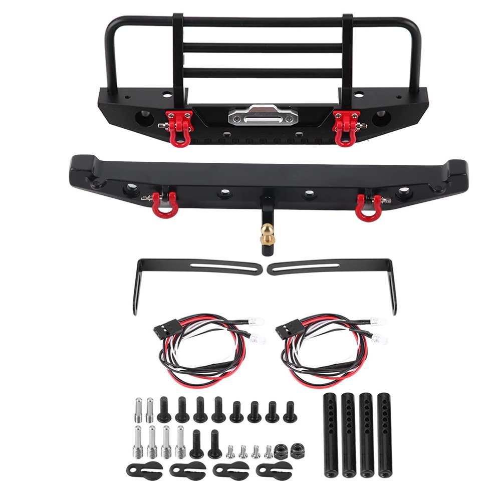 BAODEYOUB Metal Front Rear Bumper with LED s for II 90046, RC Car Parts, l Bumper for 1/10 RC Crawler Car, Includes 4 LED s and S Access