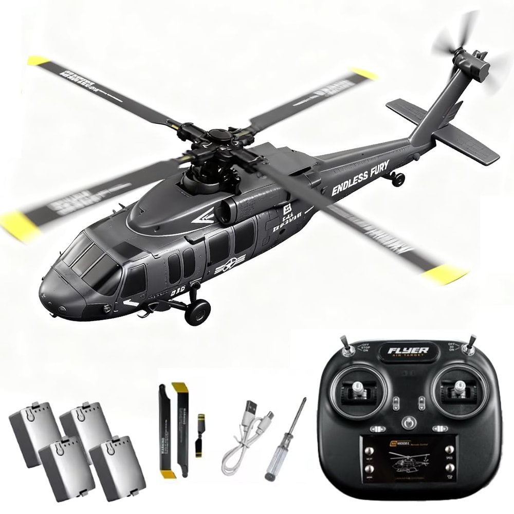 Actualia K200 Black Hawk RC Helicopter, 6CH Remote Control Helicopter Model with Optical Flow Positioning & Inverted Flight, Simulation Aerobatic Military Aircraft for Beginner