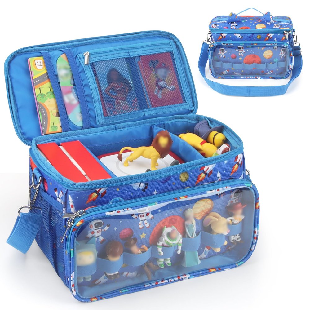 RZYLKA Carrying Case for Tonies Box 2 with Adjustable Dividers, Protective Storage Bag for Tonies Figures, Tonieplay Controller & Charger, Bag for Tonies Storage Compatible with Tonies Box 1(Blue)
