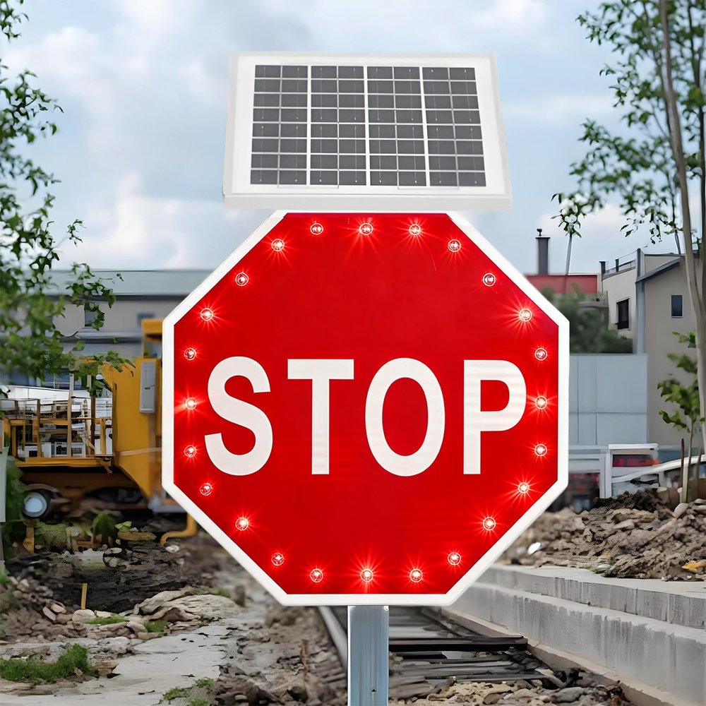 Ostreemaner 24"/30" LED Stop Sign, Solar-Powered Traffic Signs, with Large-Area Solar Panel and 24 High-Brightness LEDs, Aluminum Alloy Construction, Intelligent Sensor, 0.5-Mile Visibility Range 24"