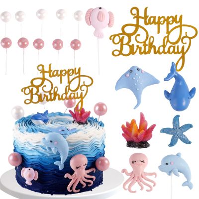 18Pcs Under the Sea Cake Topper Ocean Cake Decorations for Baby shower party supplies