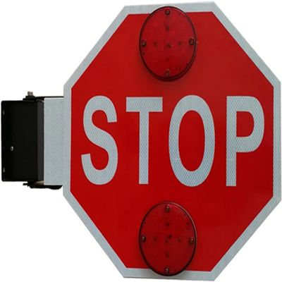 18" LED Flashing Stop Sign for School Buses - High Visibility Traffic Safety Light, Manual & Electric Operation, Side Mounted Red Sign (12V)