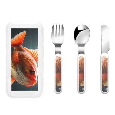 3-Piece Kids Silverware Set, Stainless Steel Reusable Children Safe Knife Spoon Fork Set With Storage Case Real Fish Children Flatware Set For Kids Lunch Box