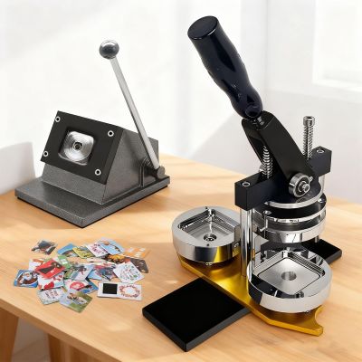 Eastnmythet Square Button Maker Machine Kit, 50x50mm DIY Pin Badge Press for Refrigerator Stickers & Custom Badges, with Paper Cutter 100pcs Consumables