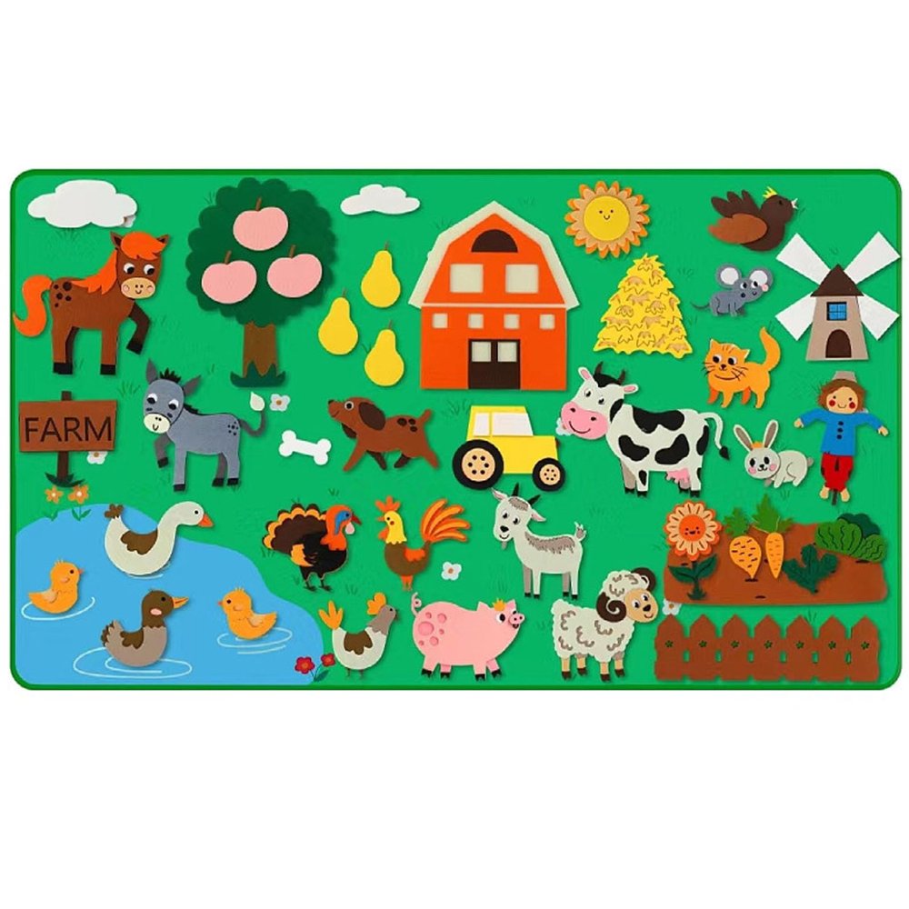 SyrmMatu Felt Board Story Sets, Farm Animals Felt Story Board, Early Learning Interactive Wall Hanging Boards for Family Christmas Role Playing (Farm C)