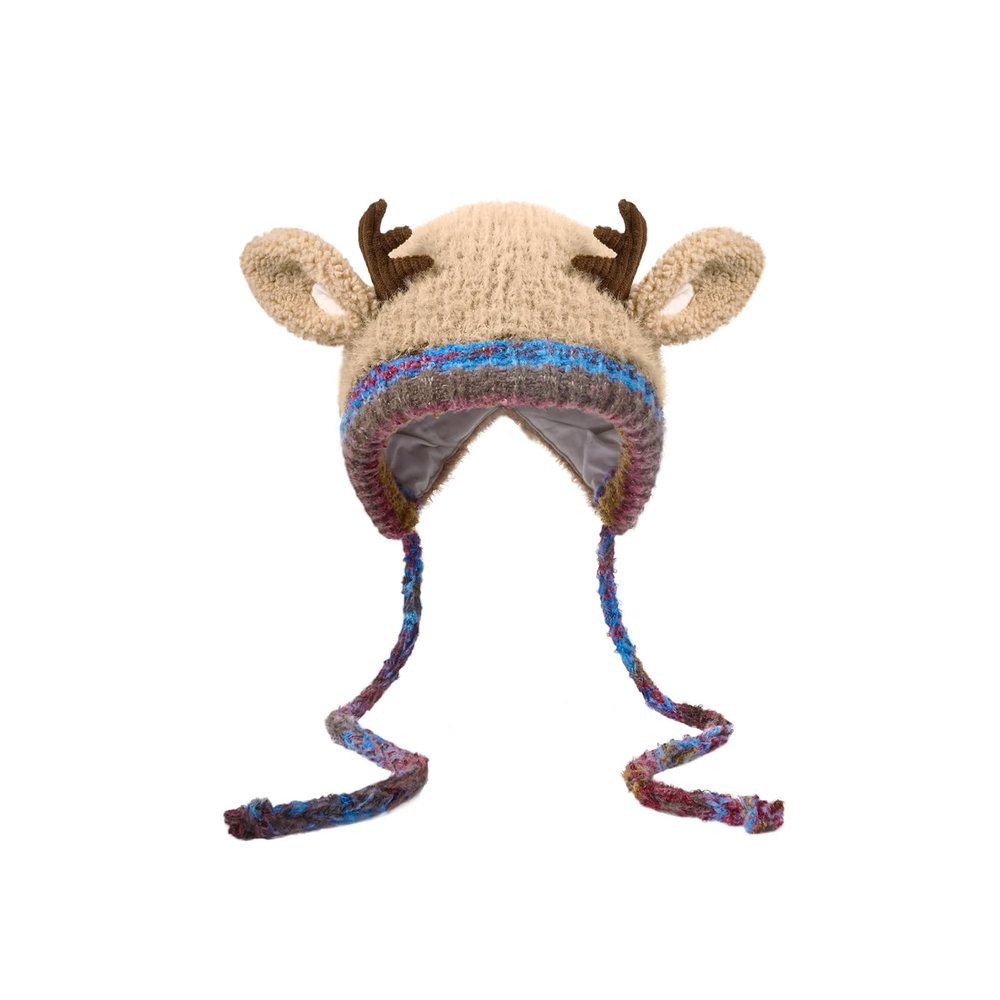 Windproof Warm Christmas Antler Hat can be a Handbag Knitted Ear Protection Hat for Thanksgiving & Christmas (Khaki)