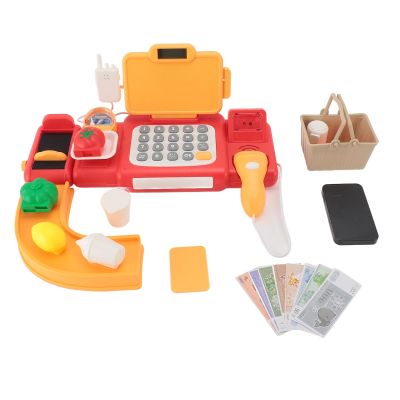 Aqur2020 Cash Register Toy, Intelligent Recognition Voice Pretend Cash Register with Checkout Scanner and Play Food Set for Kids Ages 3 to 8 (Red)