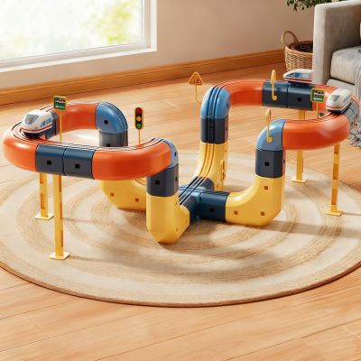 Megele 69 Pcs klick Rail Electric Train Set, 2025 New 3D Magic Flexible Race Track Toy, Stem Zero Gravity Rail Cube Toys
