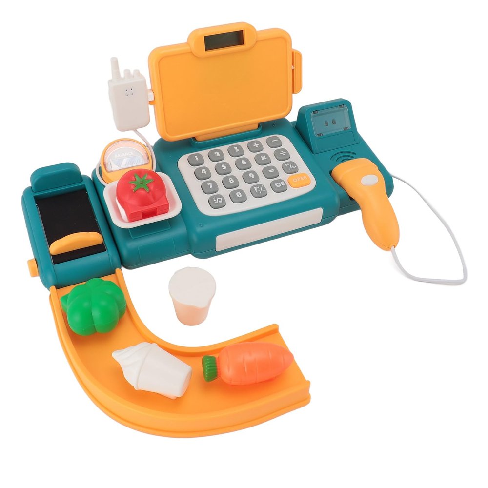 Aqur2020 Cash Register Toy, Intelligent Recognition Voice Pretend Cash Register with Checkout Scanner and Play Food Set for Kids Ages 3 to 8 (Green)