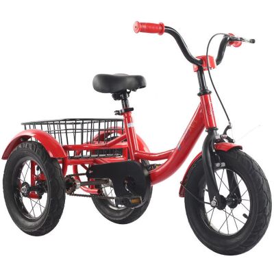 12" Toddler Tricycle, Carbon Steel 3 Wheel Bikes Trikes with Rear Shopping Basket for Outing, Picnic,Adjustable Seat & Handlebar,Single Caliper Brake