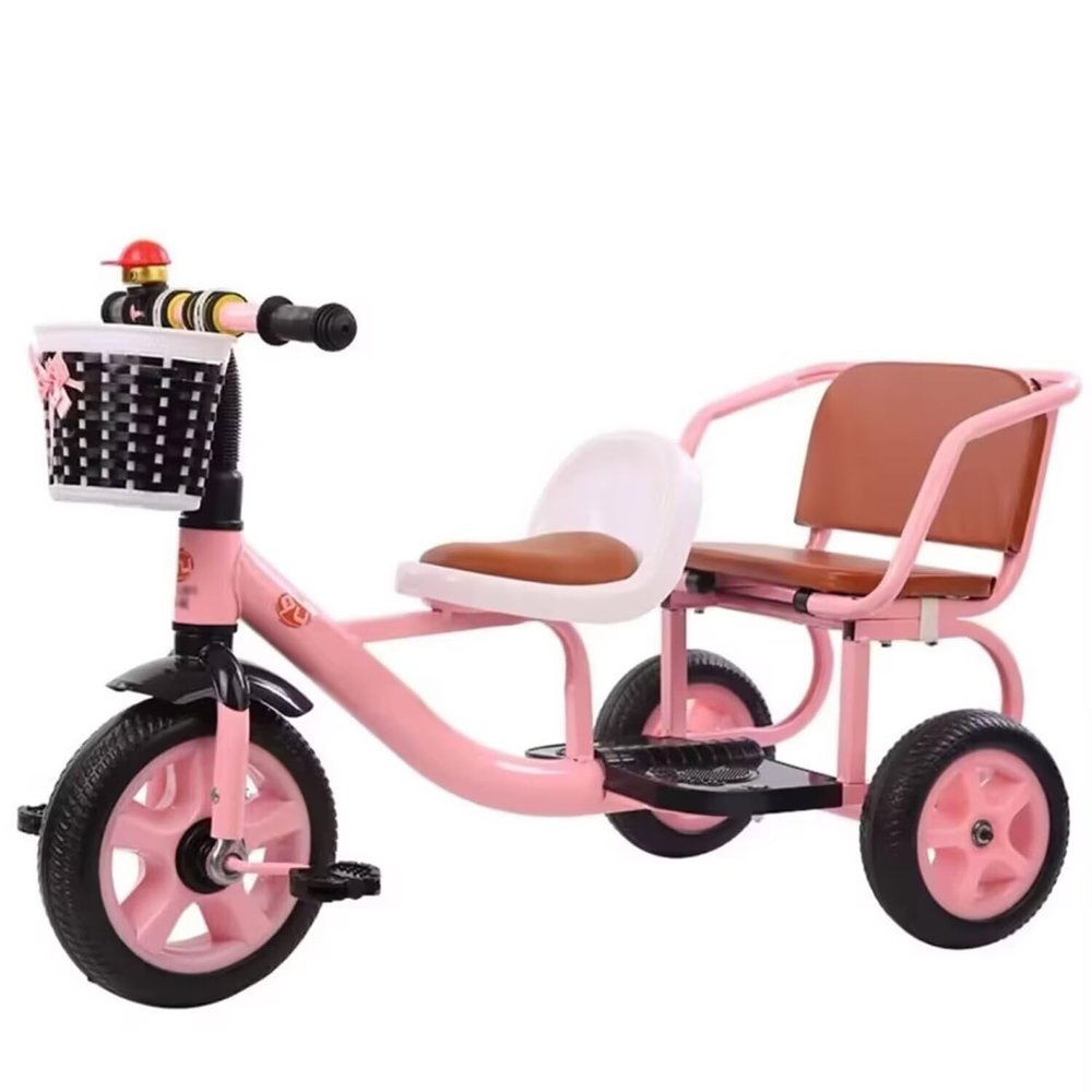 Ride-on Pedal Tricycle,Two Seaters Trike,High Carbon Steel Children's Tricycle,Back Seat with Backrest for Boys and Girls Ages 3+,3 Wheels,Adjustable Seat