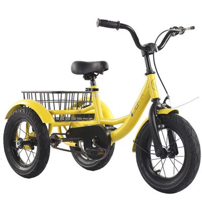12" Toddler Tricycle, Carbon Steel 3 Wheel Bikes Trikes with Rear Shopping Basket for Outing, Picnic,Adjustable Seat & Handlebar,Single Caliper Brake