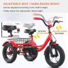 12" Toddler Tricycle, Carbon Steel 3 Wheel Bikes Trikes with Rear Shopping Basket for Outing, Picnic,Adjustable Seat & Handlebar,Single Caliper Brake view 4