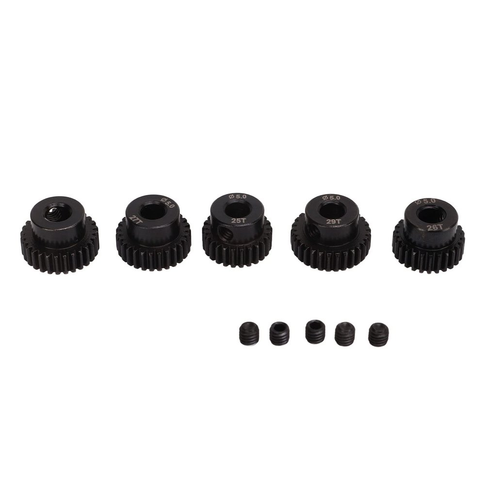 48DP Pinion Gear Set 5.0mm, RC Motor Pinion Gear, Molybdenum y Steel, 25T 26T 27T 28T 29T Black Gear Set for 1/10 RC Car, hining with