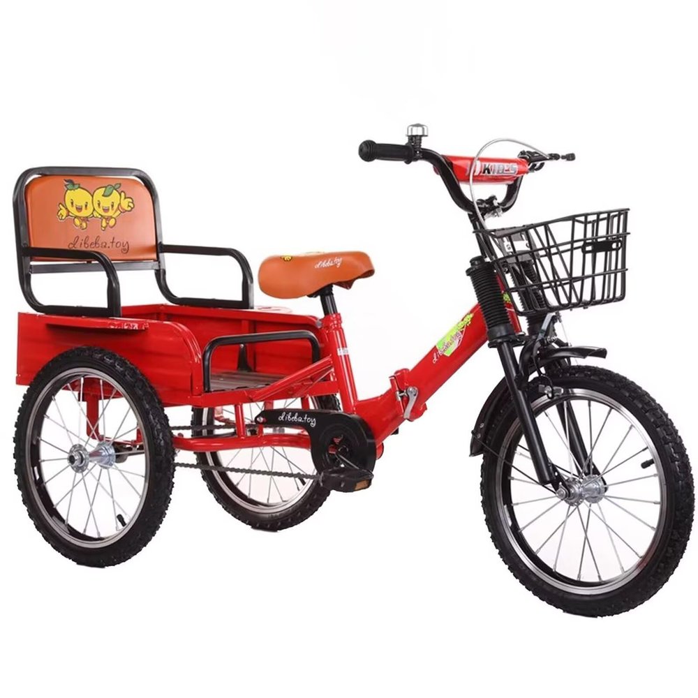 Folding Kids Tricycle with 18" Wheels,3 Wheels Bike for Beginner Riders, Cruiser Bike Trikes Carrying Passengers and Cargo,Caliper Type Brake,Adjustable Seat & Handlebar