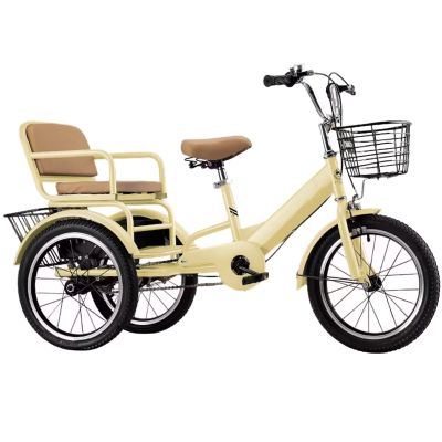 Tandem tricycles with Back seat,Back seat with Belt,Dual Brake,Ride-on Trike with Pedals,Front and Back Baskets,3 Wheels Bicycle,Saddle and Handlebar Height Adjustable