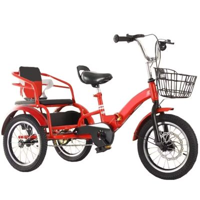 Folding Cruiser Bike Trike,2-10 Years Rickshaw Pedal tricycles,Sensitive Dual Brakes,Tandem Tricycle with Rear Passenger seat,Traveling Hanging Out 3 Wheels Bicycle,Spoke Pneumatic Wheel