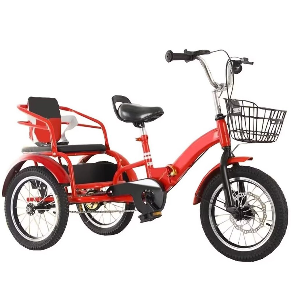 Folding Cruiser Bike Trike,2-10 Years Rickshaw Pedal tricycles,Sensitive Dual Brakes,Tandem Tricycle with Rear Passenger seat,Traveling Hanging Out 3 Wheels Bicycle,Spoke Pneumatic Wheel