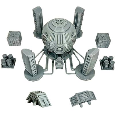 7 Peice Battle Terrain with 1 Bonus Piece - Tabletop Wargame Set - Includes 1 Grimdark Super Computer, 2 Sci-fi Crates, 2 Industrial Exhaust Vents, 2 Futuristic Pallets Loaded with Hi-Tech Canisters