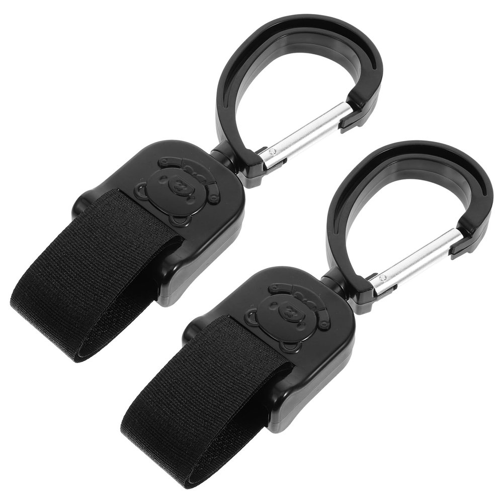 HOOTNEE 2 pcs Stroller Hooks Rotating Hanging Bag Clips for Diaper Bags and Shopping Easy Install Lightweight Organizer Hooks for Strollers Black