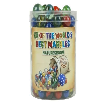 Naturesroom Classic Glass Marbles Set - 50 Pieces Assorted Colors and Sizes, Marbles for Kids, Marbles Bulk Collection, Traditional Marble Game Set for Children