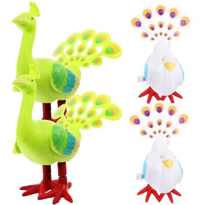 MERRYHAPY 4pcs Cartoon Wind-up Peacock for Abs Material Jumping Clockwork Playthings with Non-Slip Surface Safe Rounded Edges Promotes Hand-Eye Coordination and Crawling for White Green
