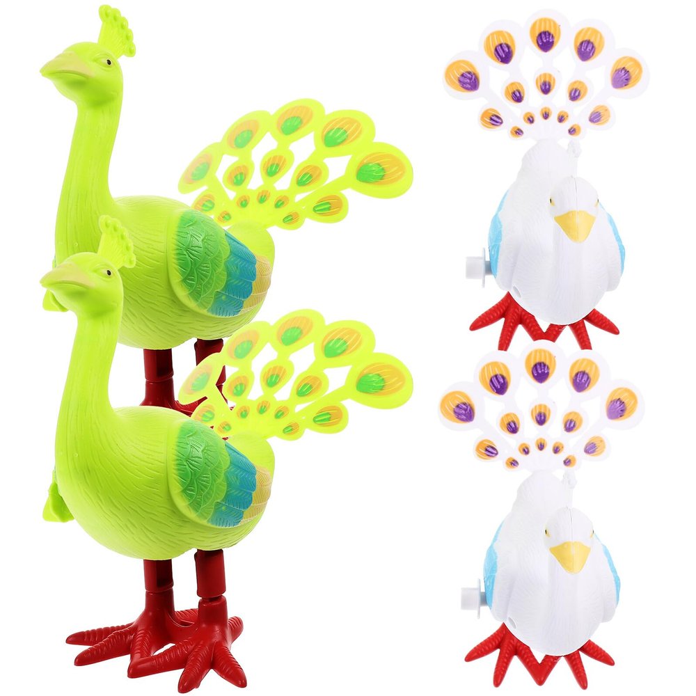 MERRYHAPY 4pcs Cartoon Wind-up Peacock for Abs Material Jumping Clockwork Playthings with Non-Slip Surface Safe Rounded Edges Promotes Hand-Eye Coordination and Crawling for White Green