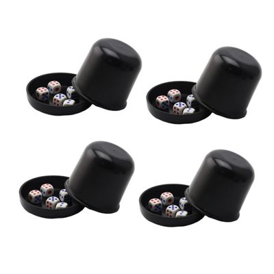Abaodam 4 Sets Thicken Broken-Resistant Dice Cup with Transparent Anti-Cheating Cover and Dices Black Dice Box for Ktv Bar Party Game Fun