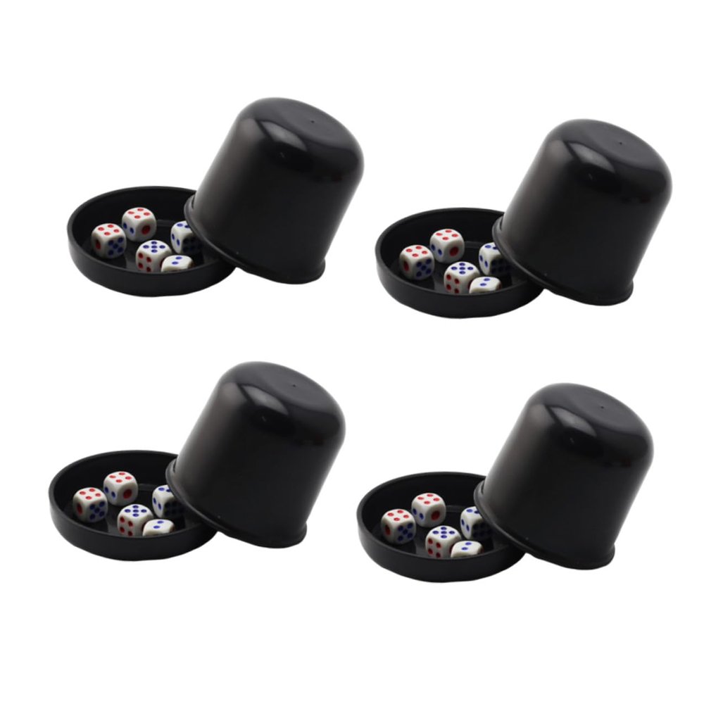 Abaodam 4 Sets Thicken Broken-Resistant Dice Cup with Transparent Anti-Cheating Cover and Dices Black Dice Box for Ktv Bar Party Game Fun