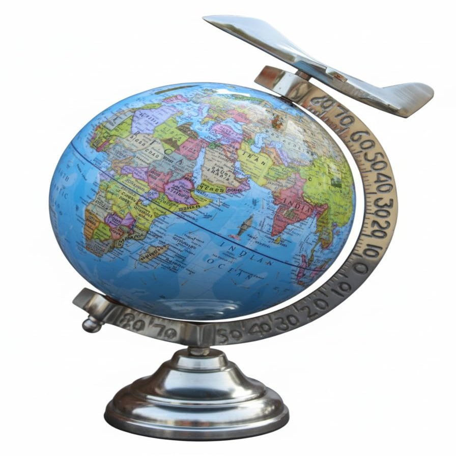 Educational Globe With Jet For Learning & Decorations. Desktop World Globe With Jet For Study and Office With Free Magnifying.