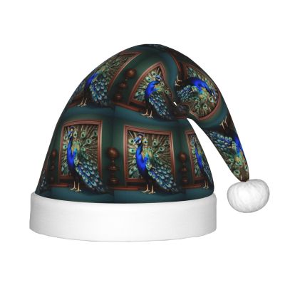 DRTGEDS Beautiful Peacock Picture Printing 14.2 X 11 Inch Santa Hat Christmas Winter Holiday Party Headwear Accessories Supplies