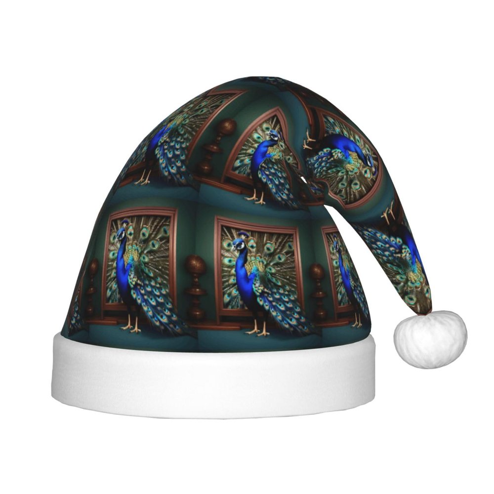 DRTGEDS Beautiful Peacock Picture Printing 14.2 X 11 Inch Santa Hat Christmas Winter Holiday Party Headwear Accessories Supplies