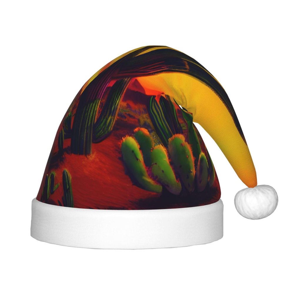 DRTGEDS Cactus In Desert Printing 14.2 X 11 Inch Santa Hat Christmas Winter Holiday Party Headwear Accessories Supplies