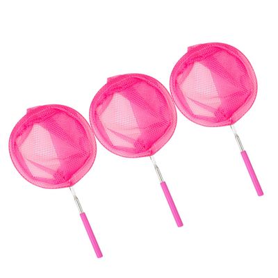 CVUTOVO 3pcs Telescopic Butterfly Nets for Extendable Stainless Steel Fishing Nets with -Slip Handles Large Pocket Design for Safe Insect Fish Catching Outdoor Play Tools Pink