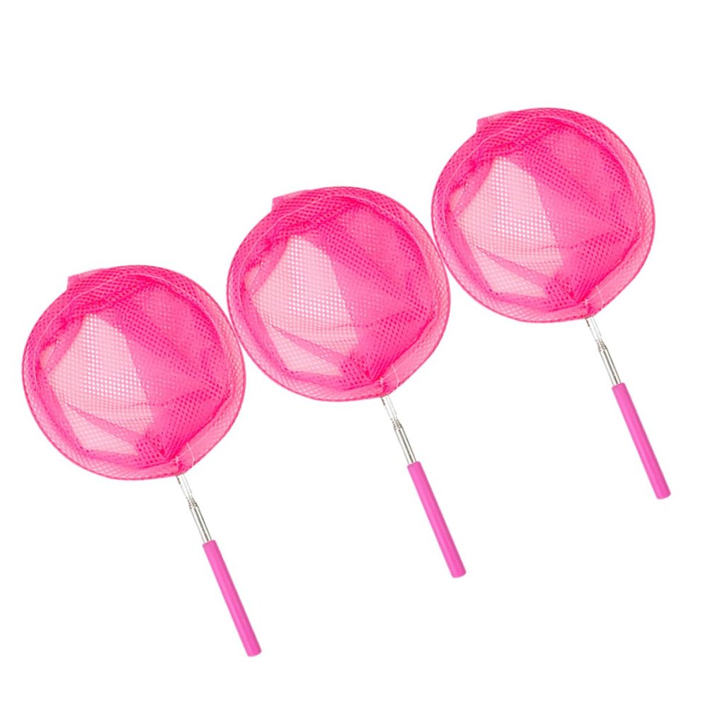 CVUTOVO 3pcs Telescopic Butterfly Nets for Extendable Stainless Steel Fishing Nets with -Slip Handles Large Pocket Design for Safe Insect Fish Catching Outdoor Play Tools Pink