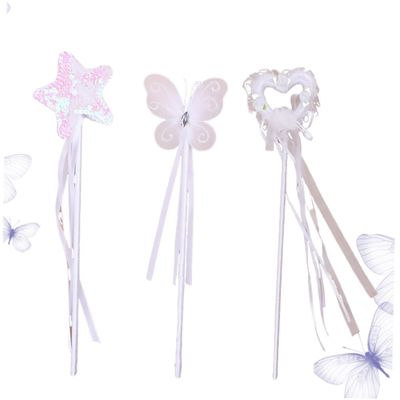 FOYTOKI 3pcs Fairy Wands with Pentagram Heart Winged Motifs Safe Party Wand for Birthday Celebration Cosplay Magical Dress-up Accessories Random Color