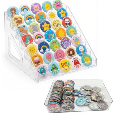 7-Tier Acrylic Button Display Stand & Storage Organizer  2-in-1 Large Capacity Rack for Button Maker Finished Products  Clear Showcase to Store & Display Badges, Cards & Crafts (Fits Multi-Sizes)
