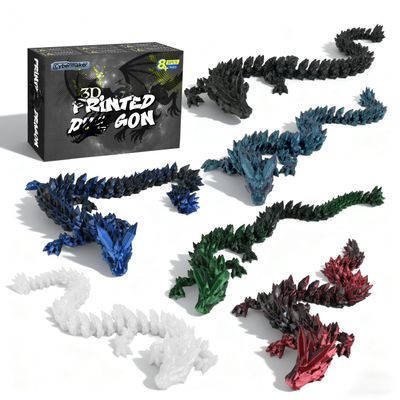Cybermaker 6PCS 12 Black 3D Printed Dragon Set, Articulated Dragon Figures, Flexible Fidget Toys, Desk Toys & Dark Fantasy Decor, Dragon Gifts, Collectibles & Party Favors for Teens and Adults