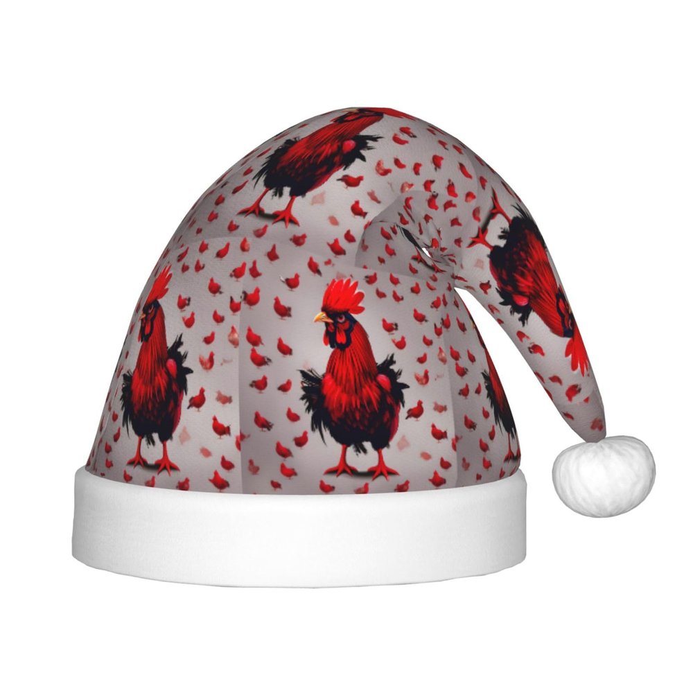DRTGEDS Red Chicken Printing 14.2 X 11 Inch Santa Hat Christmas Winter Holiday Party Headwear Accessories Supplies