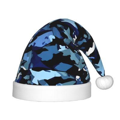 DRTGEDS Blue Camouflage Print Printing 14.2 X 11 Inch Santa Hat Christmas Winter Holiday Party Headwear Accessories Supplies