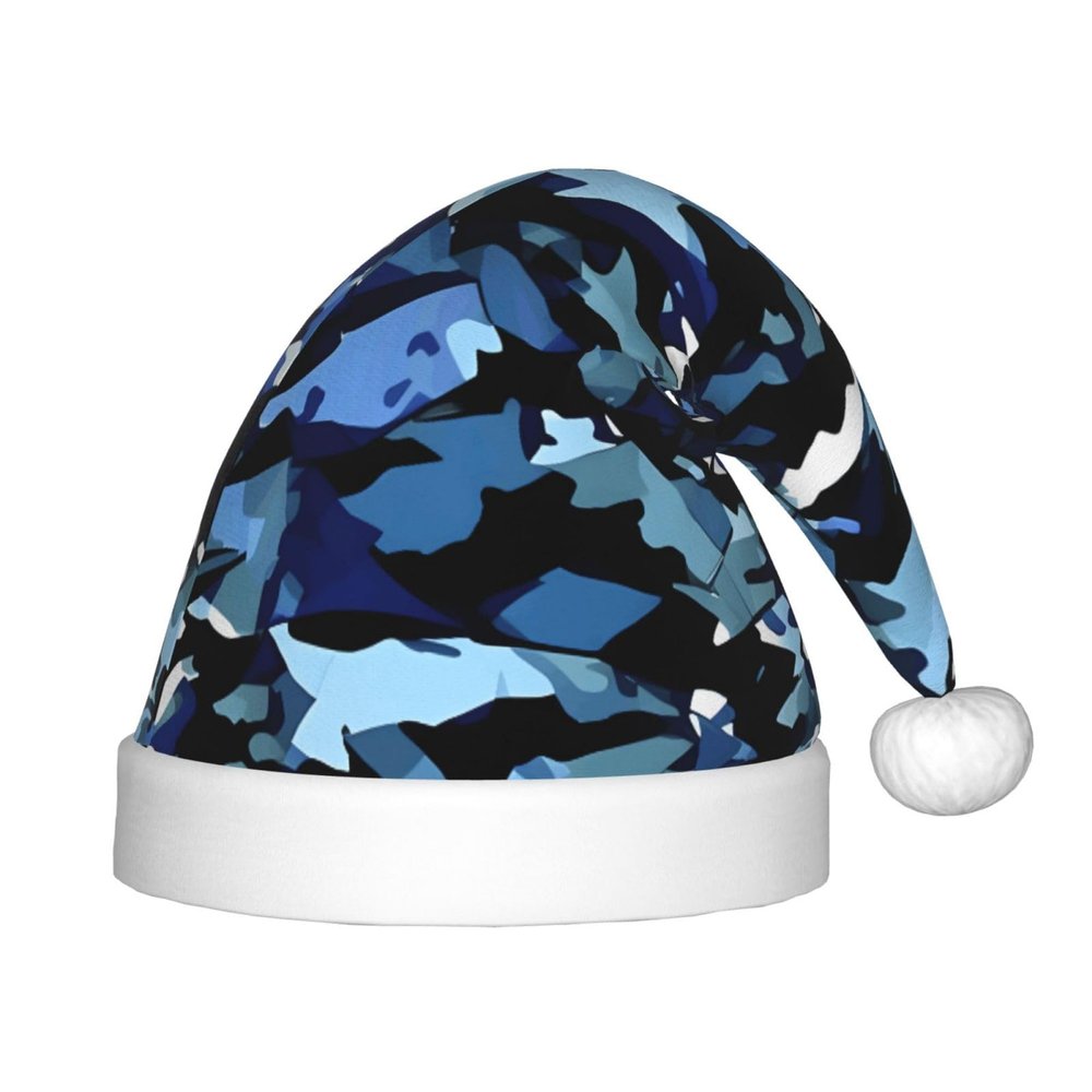 DRTGEDS Blue Camouflage Print Printing 14.2 X 11 Inch Santa Hat Christmas Winter Holiday Party Headwear Accessories Supplies