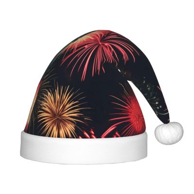 DRTGEDS Beautiful Fireworks Printing 14.2 X 11 Inch Santa Hat Christmas Winter Holiday Party Headwear Accessories Supplies
