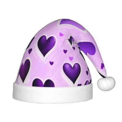 DRTGEDS Fashional Purple Hearts Printing 14.2 X 11 Inch Santa Hat Christmas Winter Holiday Party Headwear Accessories Supplies