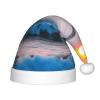 DRTGEDS Sunset And Sunrise With Ocean Sea Waves Printing 14.2 X 11 Inch Santa Hat Christmas Winter Holiday Party Headwear Accessories Supplies view 1