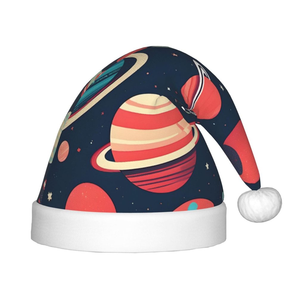 DRTGEDS Outer Space Planets Printing 14.2 X 11 Inch Santa Hat Christmas Winter Holiday Party Headwear Accessories Supplies