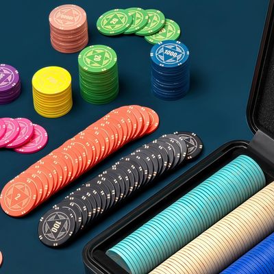 HOLSM-III Top Ceramic Piece Poker Chips Set with Elegant Case, Professional Poker Chips for Ideal for Home Poker, Board Games, Math Counting (500 Piece, Has face Value)