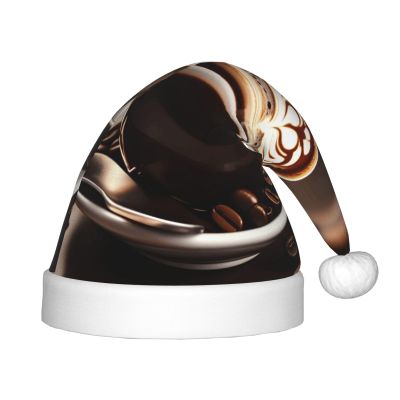 DRTGEDS Hot Coffee With Coffee Bean Printing 14.2 X 11 Inch Santa Hat Christmas Winter Holiday Party Headwear Accessories Supplies