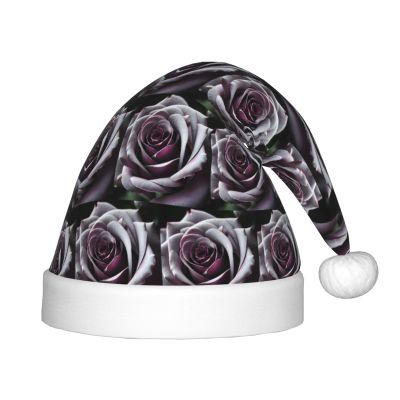 DRTGEDS Gothic Rose Flower Printing 14.2 X 11 Inch Santa Hat Christmas Winter Holiday Party Headwear Accessories Supplies