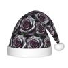 DRTGEDS Gothic Rose Flower Printing 14.2 X 11 Inch Santa Hat Christmas Winter Holiday Party Headwear Accessories Supplies view 1