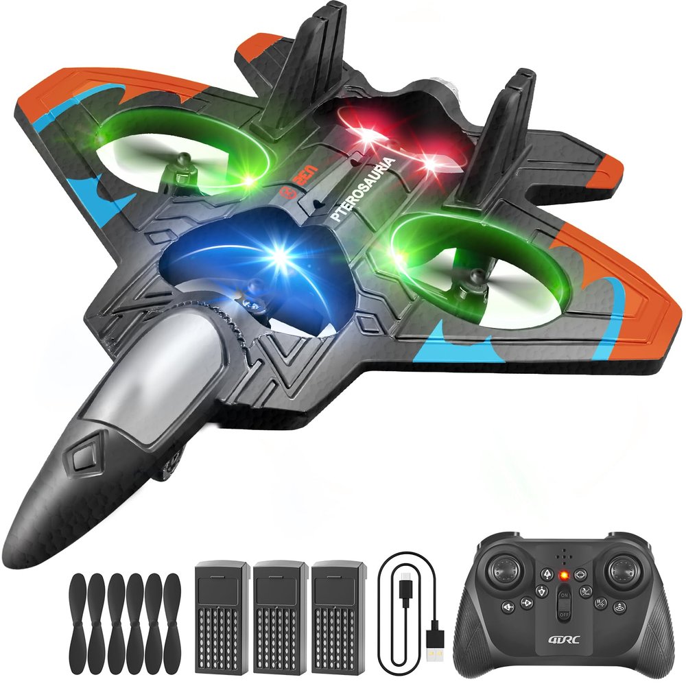 4DRC V32 Foam Remote Control Airplanes with 3 Batteries, RC Planes for Kids Adults 8-16, RC Airplane Fighter Jet with Light, 360 Flip Fighter Jet Toys, Stunt Roll, Airplane Toy Gifts for Kids Boys